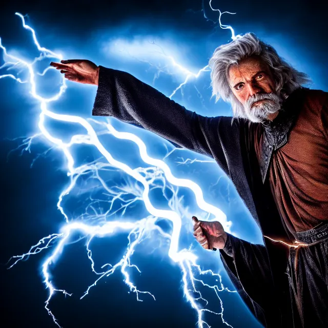 Image similar to photo of a sorcerer with lightning powers, highly detailed, 4 k, hdr, smooth, sharp focus, high resolution, award - winning photo