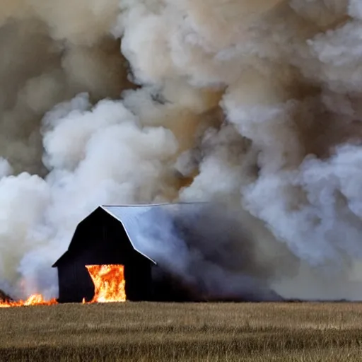 Image similar to a small barn engulfed in flames