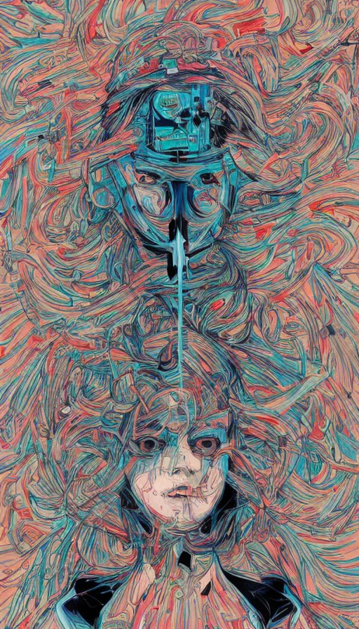 Image similar to techno artwork, by james jean,