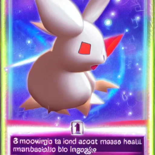 Prompt: a rare holographic pokemon card of a Moogle from Final Fantasy