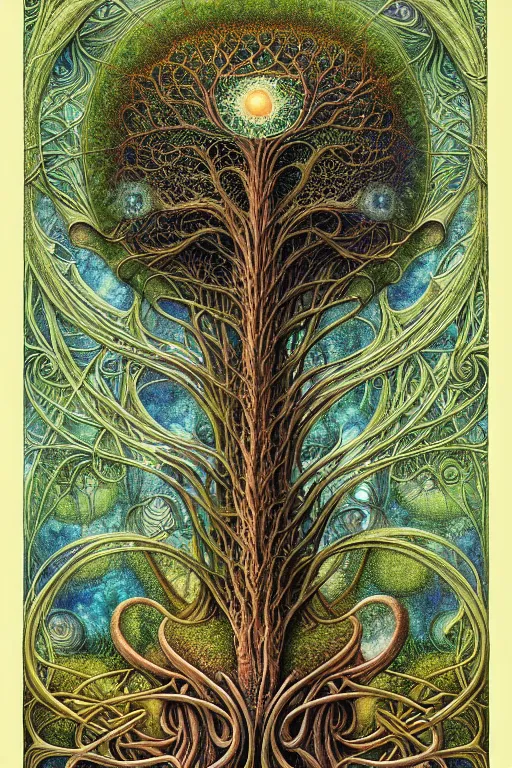 Image similar to tree of life by roger dean and andrew ferez, art forms of nature by ernst haeckel, divine chaos engine, symbolist, visionary, art nouveau, botanical fractal structures, organic, detailed, realistic, surreality