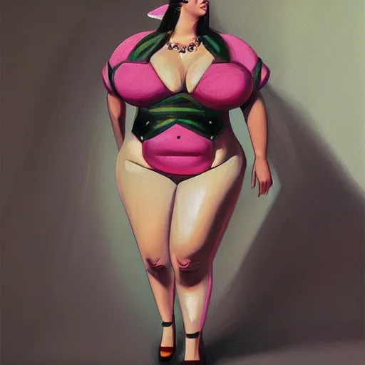 Image similar to fat woman fashion, gucci catwalk, oil painting, digital art, ultradetailed, artstation