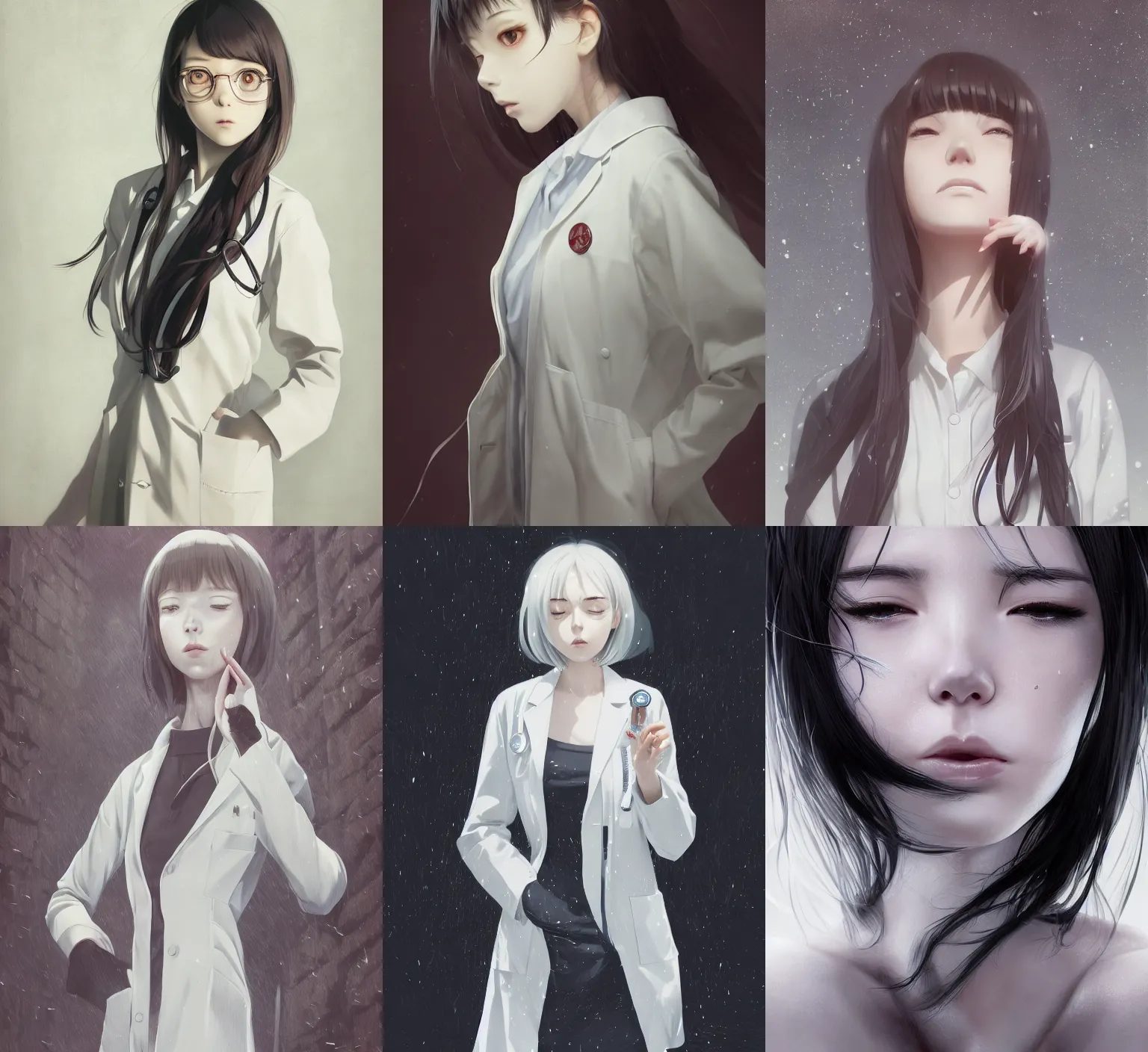 Prompt: detailed, sharp, full body portrait of a sad and gloomy crying female physician wearing a white coat by Ilya Kuvshinov and Anna Dittmann and studio ghibli and WLOP and Rossdraws, digital art, trending on artstation, anime arts, featured on Pixiv, HD, 8K, highly detailed, good lighting, beautiful, epic, masterpiece