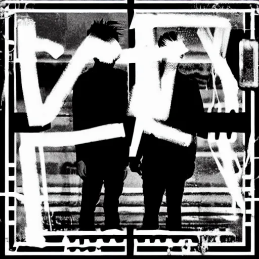 Prompt: black on white cover design punk band in style of eric hu, y 2 k, brutalism, acid, techno