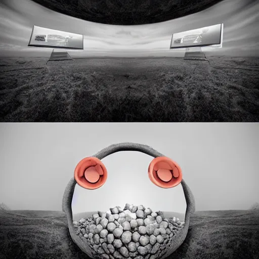 Image similar to a computer that is a portal to another world, award winning surrealism photography