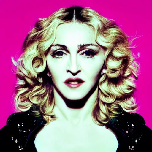 Image similar to a madonna album cover for a hyper pop album