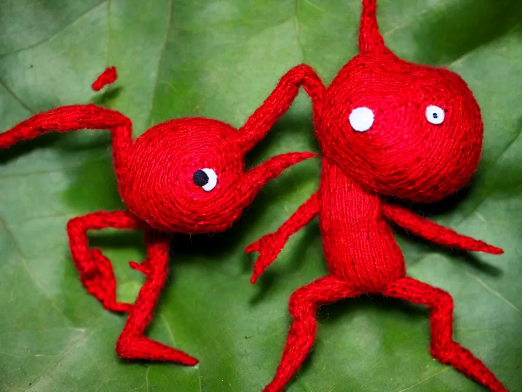 Image similar to a red yarny dancing on a leaf,