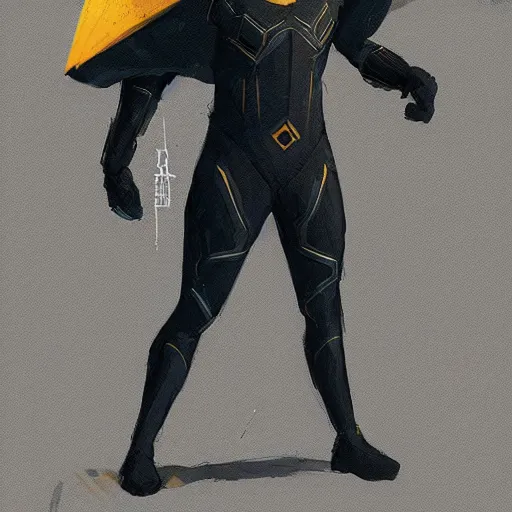 Image similar to a hero named rope man, his suit is black and blue and he has a bat like wing suit under it, mystic, concept art, artstation, greg rutkowski, reference sheet