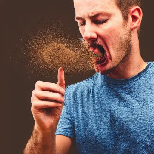 Image similar to man with a handful of dirt in his hand about to put it in his mouth