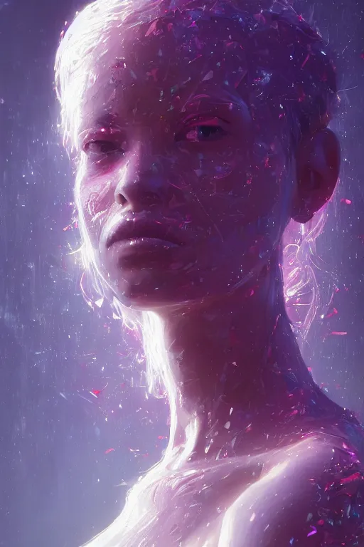 Image similar to A fancy portrait of a crystalized human by Greg Rutkowski, beeple, Sung Choi, Mitchell Mohrhauser, Maciej Kuciara, Johnson Ting, Maxim Verehin, Peter Konig, final fantasy, macro lens, 35mm, 8k photorealistic, cinematic lighting, HD, high details, dramatic, dark atmosphere, trending on artstation