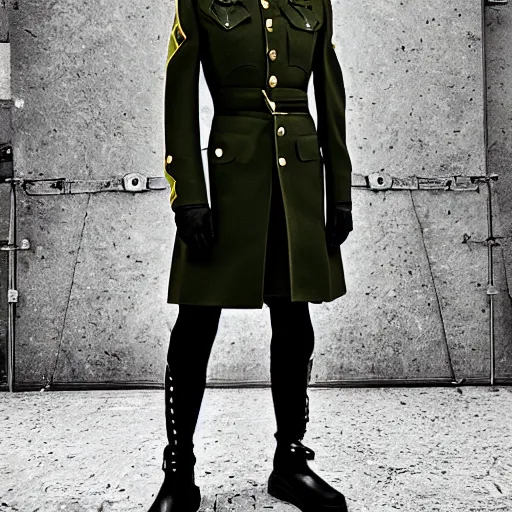 Prompt: photoshoot of Balenciaga military uniforms