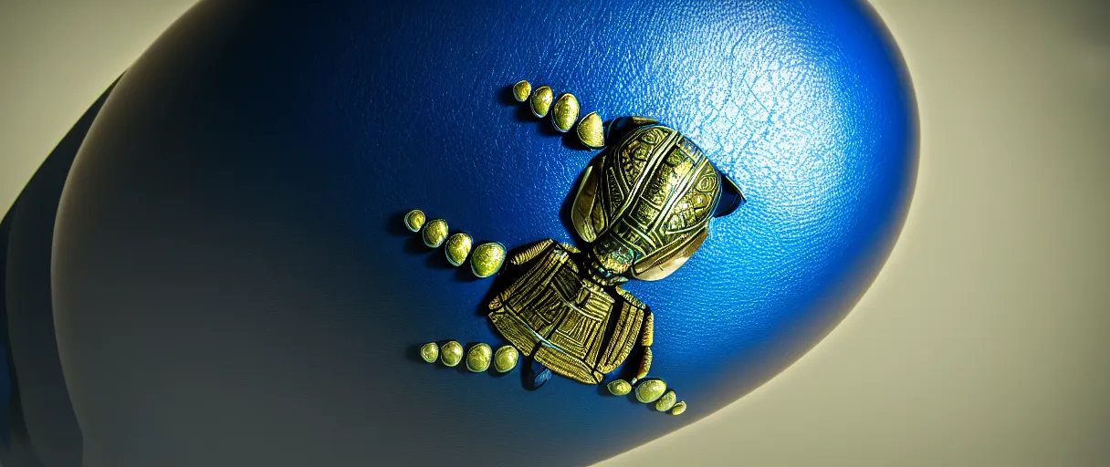 Prompt: highly detailed scarab high quality photo with jeweled gorgeous moody blue lighting octane low angle hd 8k sharp shallow depth of field