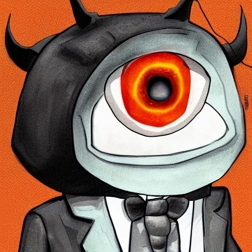 Image similar to one - eyed monster, cyclops, portrait, ogre in a tuxedo, digital painting