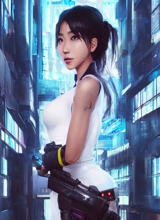 Image similar to portrait of angelababy, futuristic hong kong police uniform girl, shadowrun au naturel, hyper detailed, digital art, trending in artstation, cinematic lighting, studio quality, smooth render, unreal engine 5 rendered, octane rendered, art style by klimt and nixeu and ian sprigger and wlop and krenz cushart