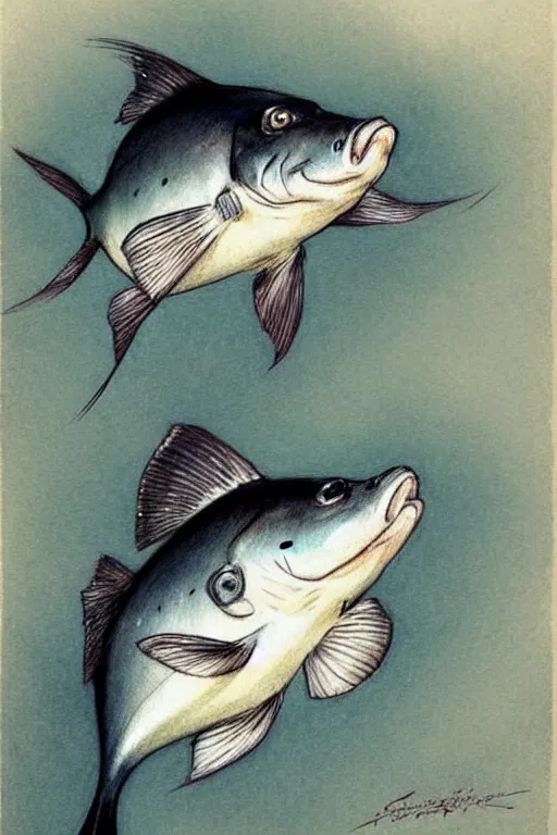 Image similar to ( ( ( ( ( cartoon fish in tuxedo. muted colors. ) ) ) ) ) by jean - baptiste monge!!!!!!!!!!!!!!!!!!!!!!!!!!!