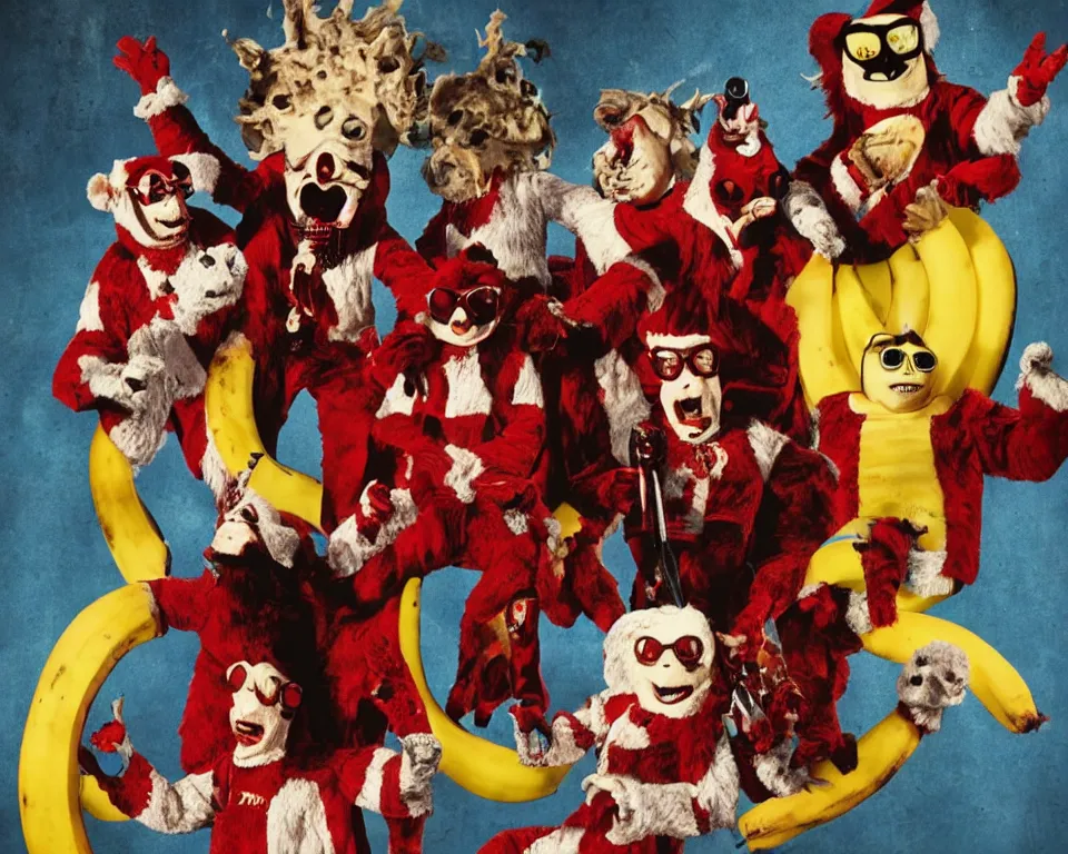 Image similar to a horror movie poster featuring The Banana Splits