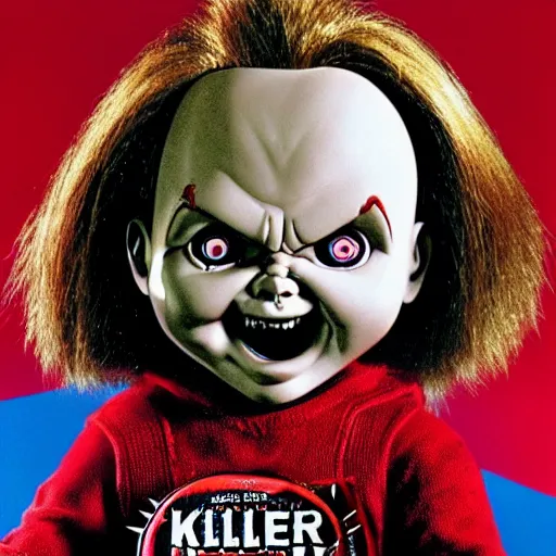 Image similar to Chucky the killer doll from the movie Child's Play VS demonic toys movie poster