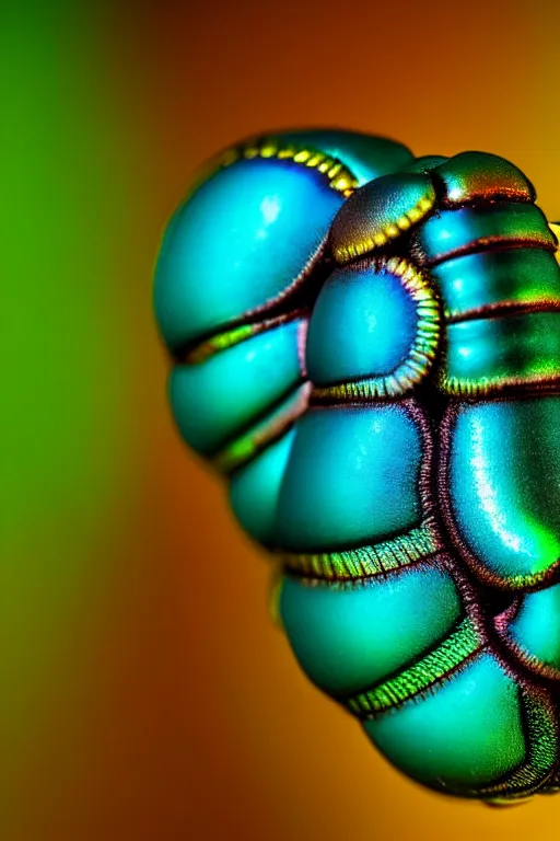 Image similar to high quality macro photo iridescent cyborg full caterpillar! cute highly detailed david ligare elson peter cinematic teal lighting high quality low angle hd 8k sharp shallow depth of field