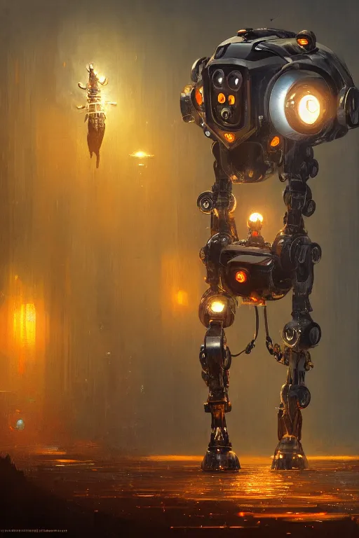 Image similar to sentient being animal - robot, inspired by mario feng, intricate, elegant, volumetric lighting, scenery, digital painting, highly detailed, artstation, sharp focus, illustration, concept art, luis rollo, john berkey, 8 k, ultra hd