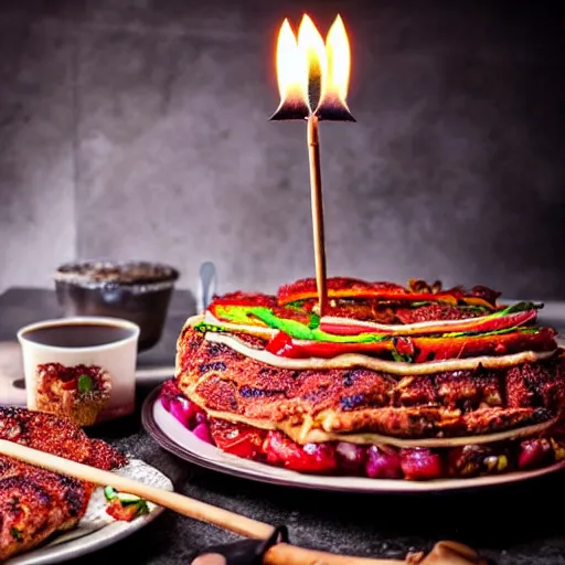 Image similar to kebab cake with candles, hd, food photography from instagram