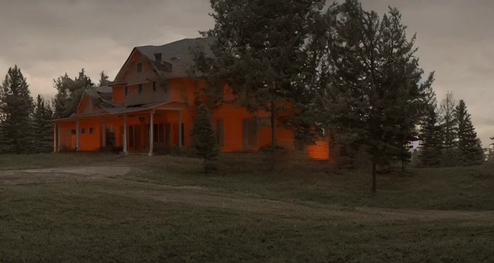 Image similar to Hereditary (2018) high contrast lighting, night scene, blue and orange palette, film still