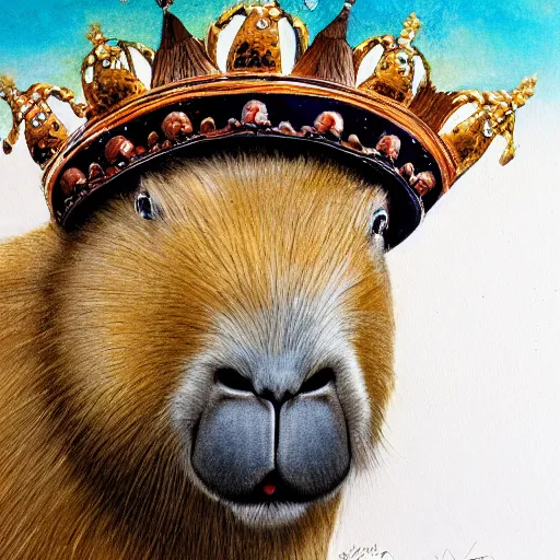 Image similar to a portrait of a capybara wearing a crown, acrylic paint, high detailed, art station, concept art, 4k, 8k