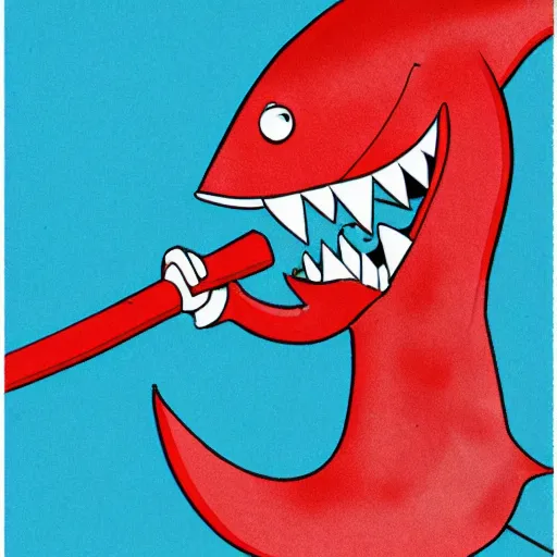 Image similar to red cartoon shark wielding a red samurai sword
