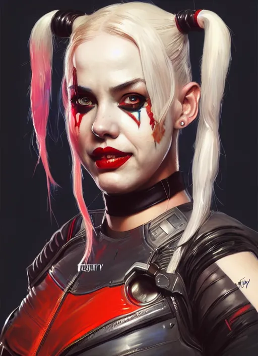 Image similar to portrait of apex legends harley quinn, intricate, elegant, glowing lights, highly detailed, digital painting, artstation, glamor pose, concept art, smooth, sharp focus, illustration, art by artgerm and greg rutkowski, artey freytag