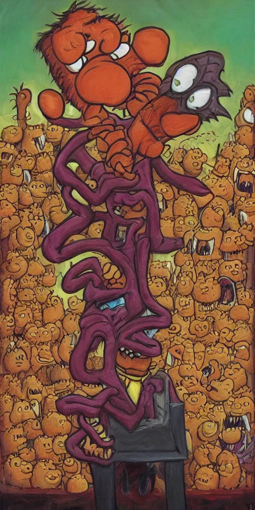 Prompt: i am become Garfield destroyer of worlds, Jim Davis oil painting, lovecraft