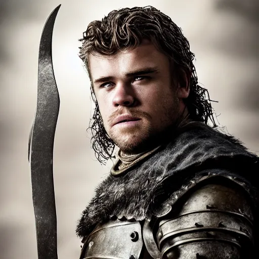 Prompt: medieval fantasy head and shoulders portrait from game of thrones of luke hemsworth as a dueling swashbuckler, photo by philip - daniel ducasse and yasuhiro wakabayashi and jody rogac and roger deakins