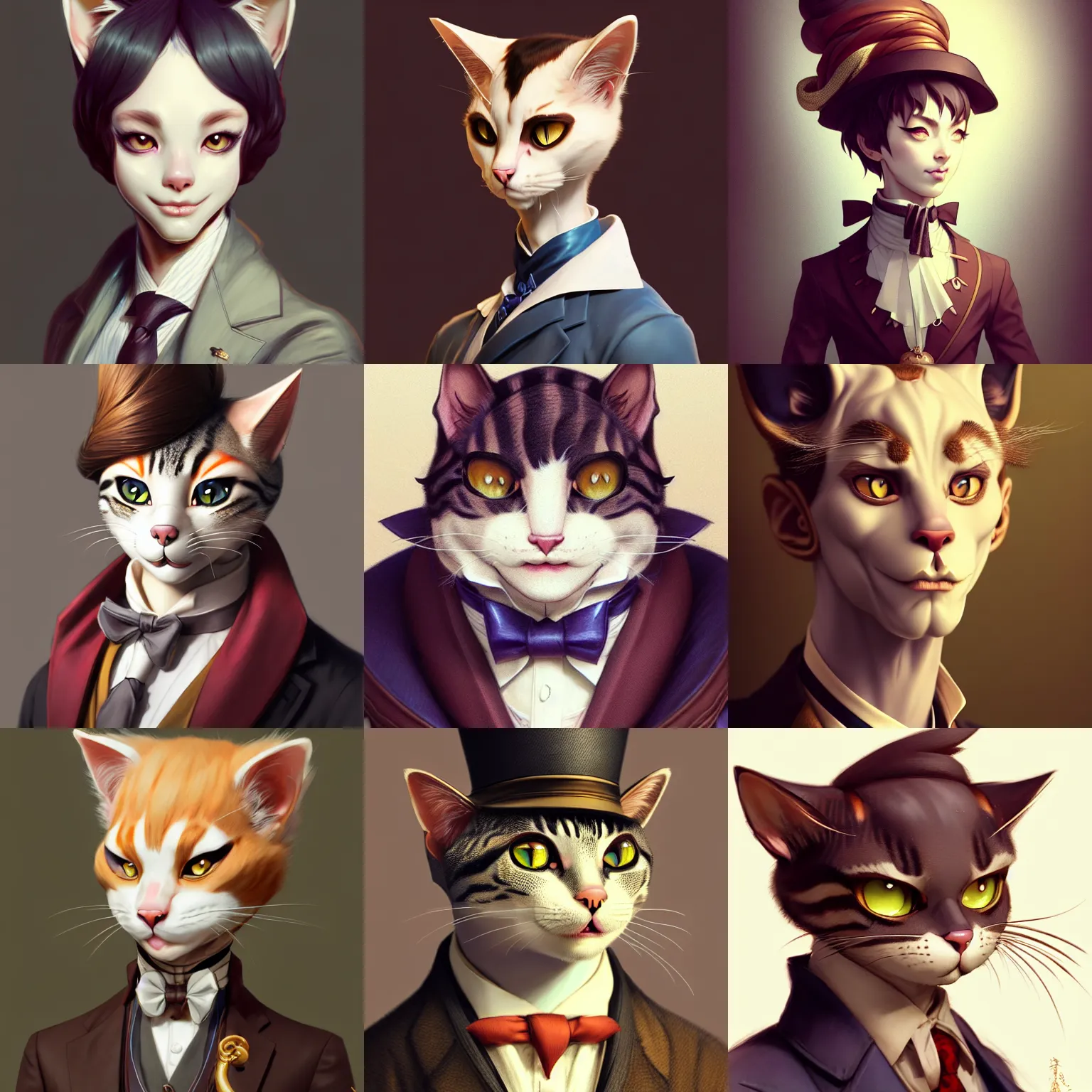 Prompt: character concept art of an anthropomorphic cat aristocrat | | distinct - fine, key visual, realistic shaded perfect face, fine details by stanley artgerm lau, wlop, rossdraws, james jean, andrei riabovitchev, marc simonetti, sakimichan, and jakub rebelka, trending on artstation