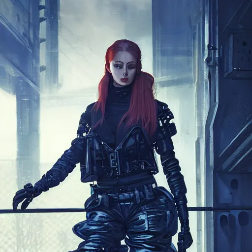 Prompt: sophie turner, streetwear techwear cyberpunk style outfit, parial mask, detailed portrait, intricate complexity, by greg rutkowski, cushart krentz, artgerm, ross tran, conrad roset, takato yomamoto, ilya kuvshinov. 4 k, beautiful, cinematic dramatic atmosphere, portrait lighting