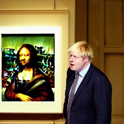 Prompt: Boris Johnson licking a painting of the Mona Lisa