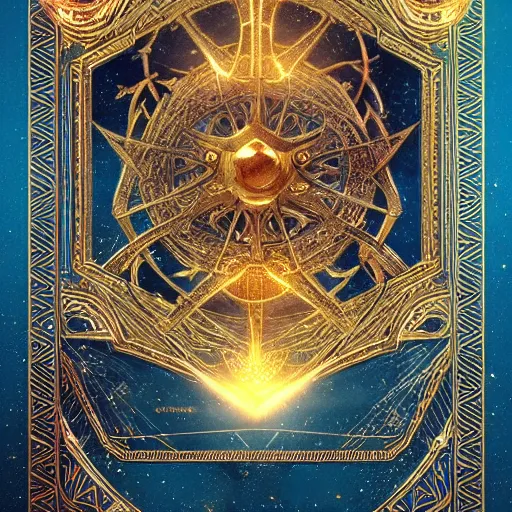 Image similar to a tarot card with symmetrically decorated edges in gold, fantasy art, in the style of greg rutkowski, illustration, epic, fantasy, cinematic, intricate, hyper detailed, artstation, concept art, smooth, sharp focus, ray tracing