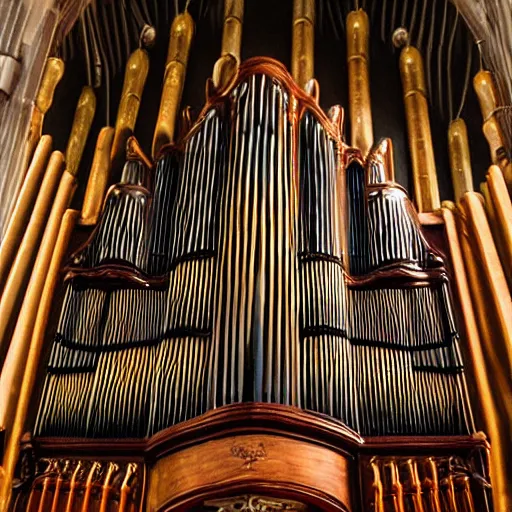 Prompt: pipe organ composed entirely of dark smoke