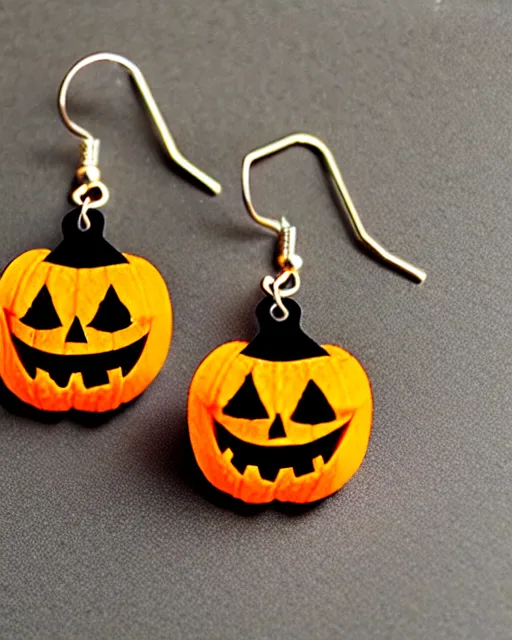 Image similar to spooky jack'o'lantern, 2 d lasercut earrings,