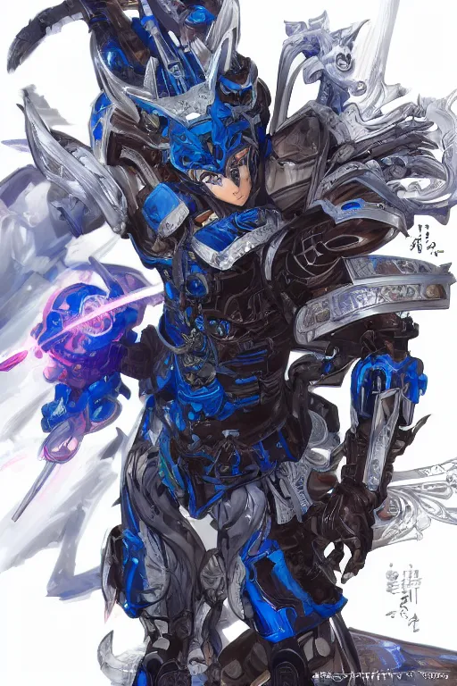 Image similar to concept art, anime portrait of a ninja cyborg warrior wearing an intricate azure wolf themed armor by Masamune Shirow, Stanley Artgerm Lau, WLOP, Rossdraws, James Jean, Andrei Riabovitchev, Marc Simonetti, and Sakimichan, trending on artstation