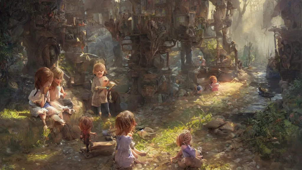 Prompt: a beautiful painting of children lost inside their imaginations, lovely, concept art, detailed, artstation, 4k, james gurney