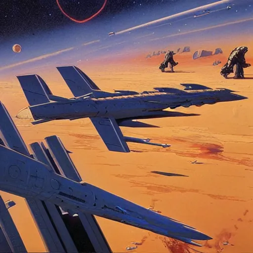 Image similar to science - fiction novel cover art by peter elson, syd mead, detailed, cinematic,