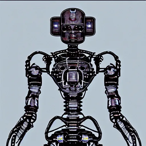 Image similar to Posthuman design of a robot, blueprint