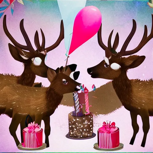 Prompt: twi deers having a cool birthday party, photo, highly detailed