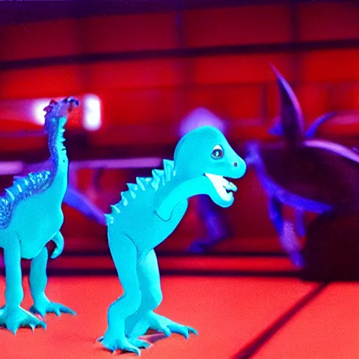 Image similar to baby dinosaurs in tron movie, cinestill