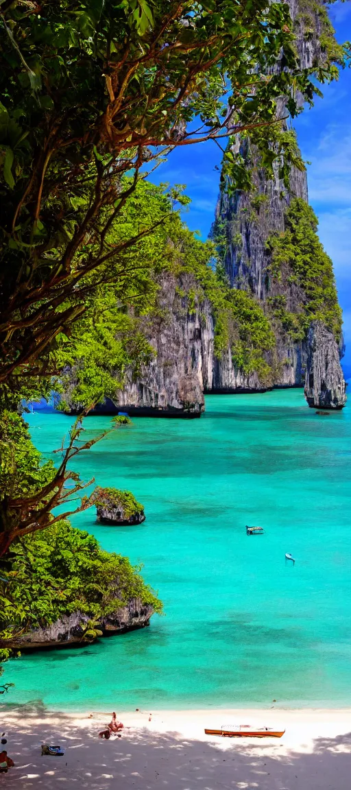 Prompt: koh krabi koh phiphi costa rica, crystal clear blue water white sandy beach, 8 k wallpaper, stunning photography, beautiful lighting, dslr