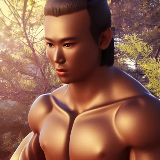 Image similar to a beautiful japanese male god sourrounded by borealis, unreal engine 5 cinematic
