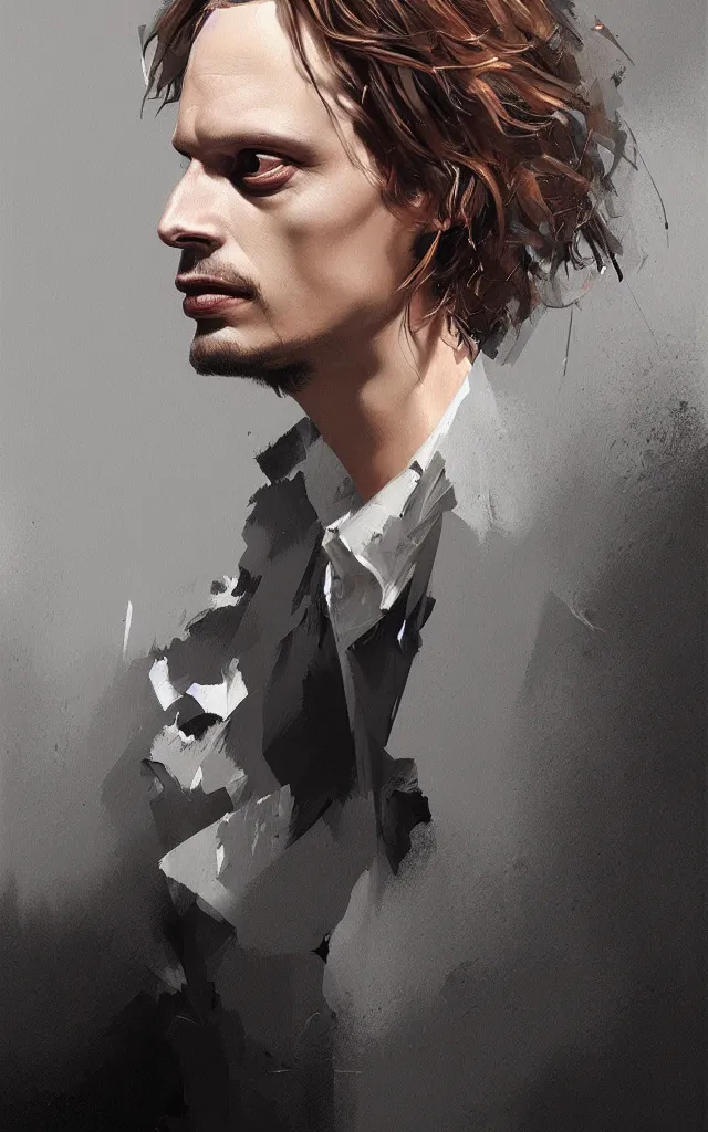Image similar to very detailed masterpiece painting of matthew gray gubler, portrait, artstation, concept art by greg rutkowski