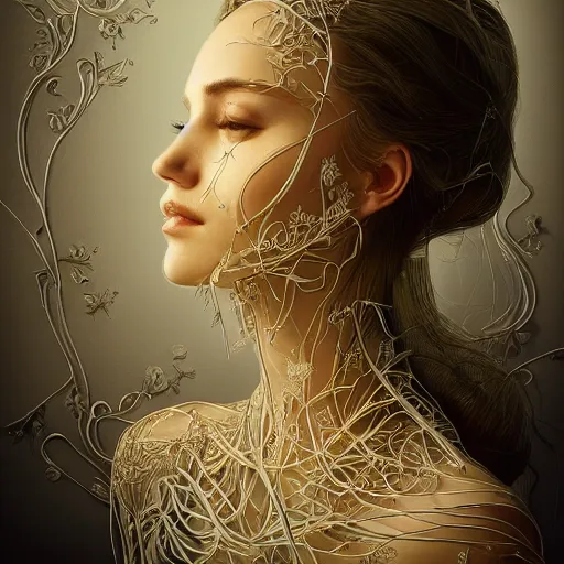 Image similar to the portrait of an incredibly beautiful, graceful, elegant, and sophisticated young woman made of garlic bulbs, an ultrafine detailed illustration by james jean, intricate linework, bright colors, final fantasy, behance contest winner, vanitas, angular, altermodern, unreal engine 5 highly rendered, global illumination, radiant light, detailed and intricate environment