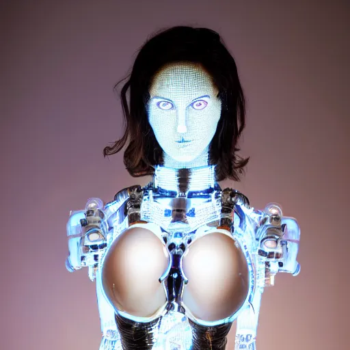 Image similar to beautiful centered Fine art photo portrait of young Sunny Leone as a solarpunk robotic humanoid, white mechanical parts with led lights, photorealistic, white background, highly detailed and intricate, outdoor lighting, HDR 8k