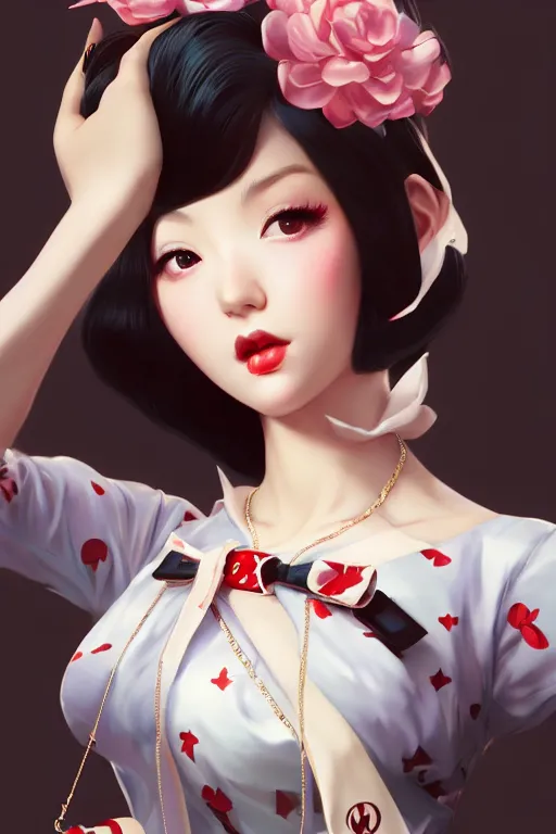 Image similar to a pin up and beautiful fashion charming dreamlke japan girl with lv jewelry, character art, art by artgerm lau and wlop and and ilya kuvshinov and john singer sargent, hyperdetailed, 8 k realistic, symmetrical, frostbite 3 engine, cryengine, dof, trending on artstation, digital art