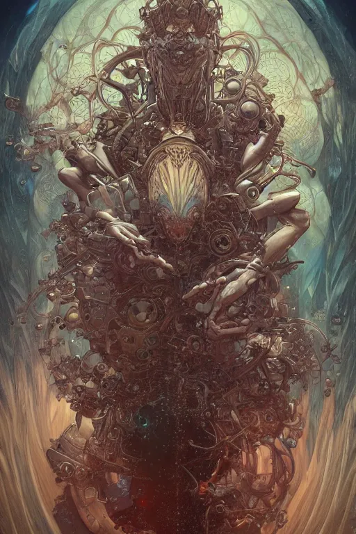 Prompt: mechanical keyboard, by artgerm and yoshitaka amano and moebius and hr giger and zdislaw beksinski and alphonse mucha, hyperdetailed, symmetry, glamour, surreal, dc comics, ornate, stunning, nebula, explosions in the sky, trending on artstation