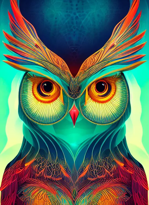 Image similar to symmetry!! product render poster vivid colors divine proportion owl, divine, glowing fog intricate, elegant, highly detailed, digital painting, artstation, concept art, smooth, sharp focus, illustration,